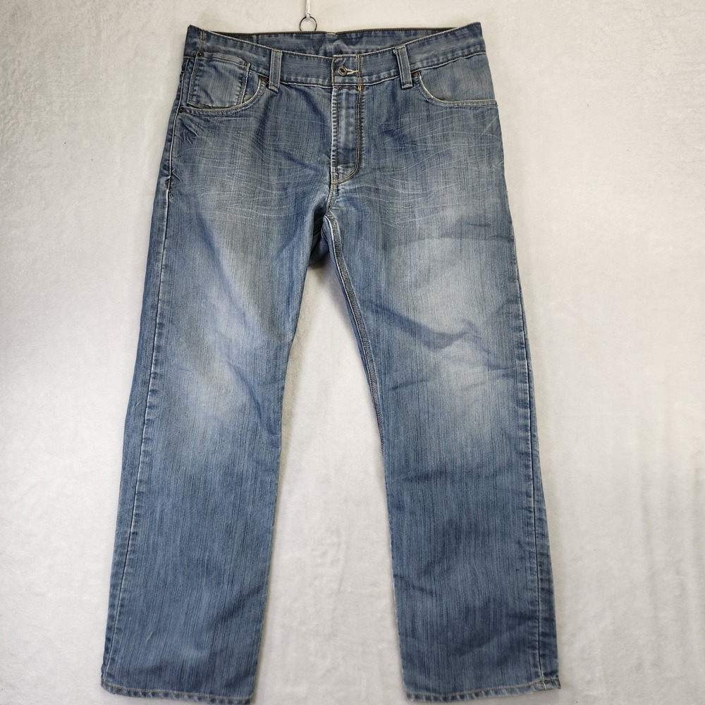 Levis 514 Slim Straight Jeans Mens 36x30 Light Wash Flap Pocket Vintage Y2K Blue
